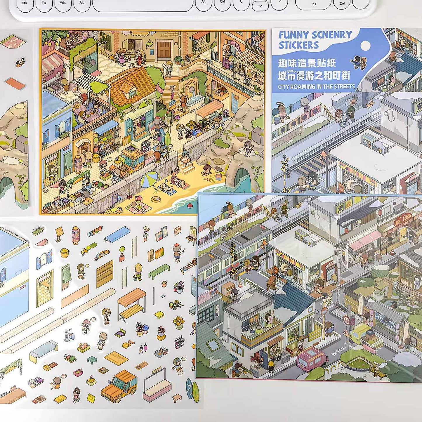 Courtyard Life – 3D Miniature Sticker Scenes - 6 Theme Sets: Snake Blessing | Cliffside Shelter | Japanese Town | Mediterranean Summer | Time Drawer | Courtyard Life