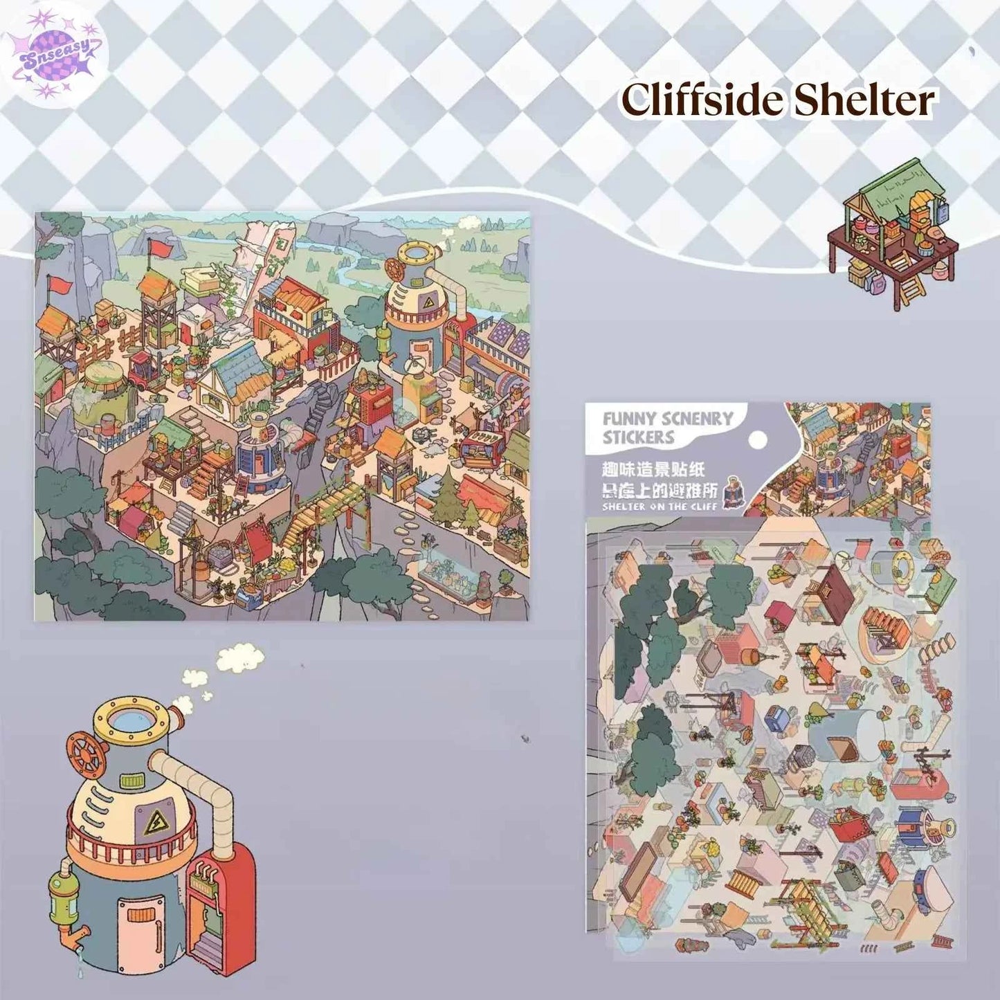 Courtyard Life – 3D Miniature Sticker Scenes - 6 Theme Sets: Snake Blessing | Cliffside Shelter | Japanese Town | Mediterranean Summer | Time Drawer | Courtyard Life