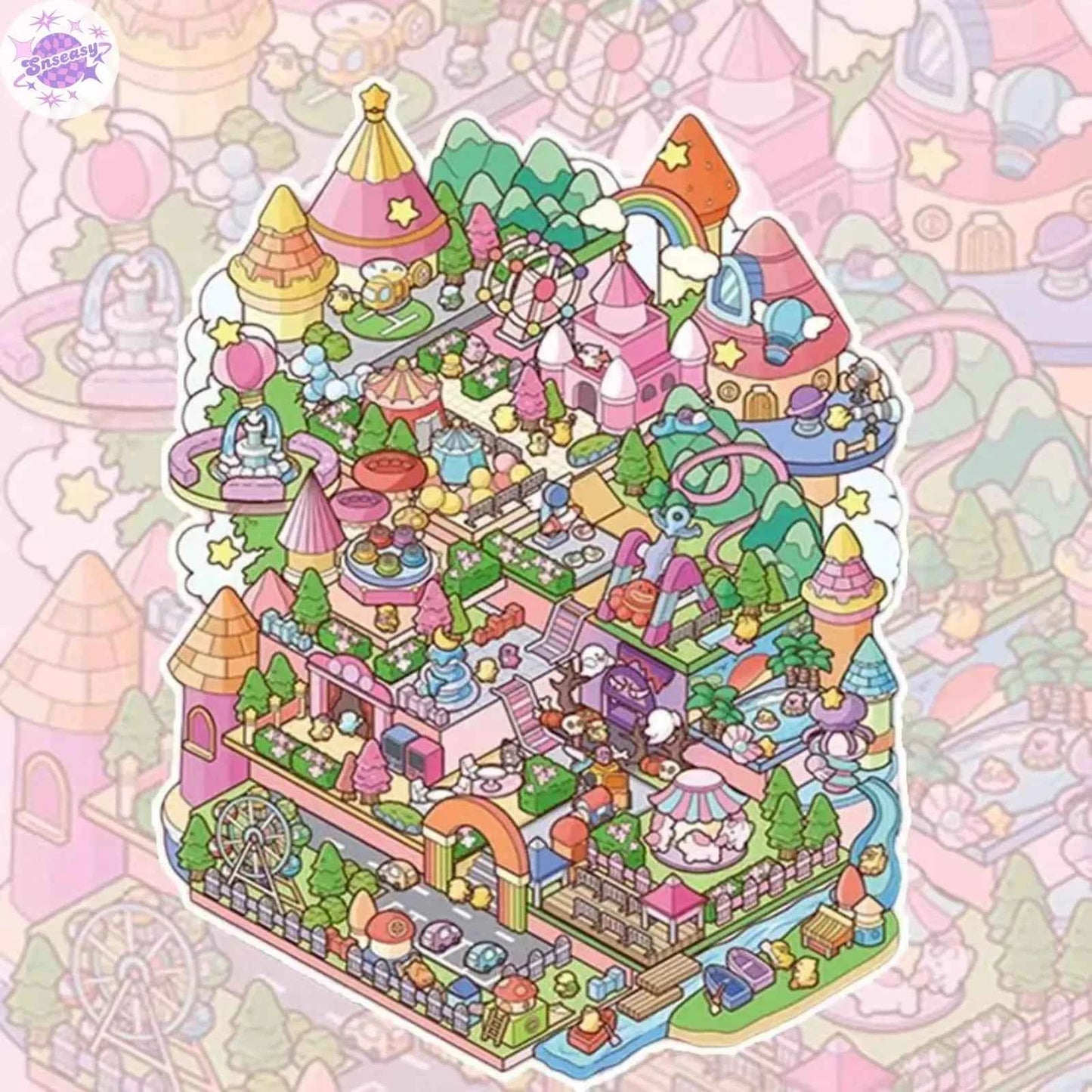 Plus Sky Amusement Park – 3D Miniature Sticker Scenes - 2 Theme Sets: Cloud Castle | Sky Amusement Park