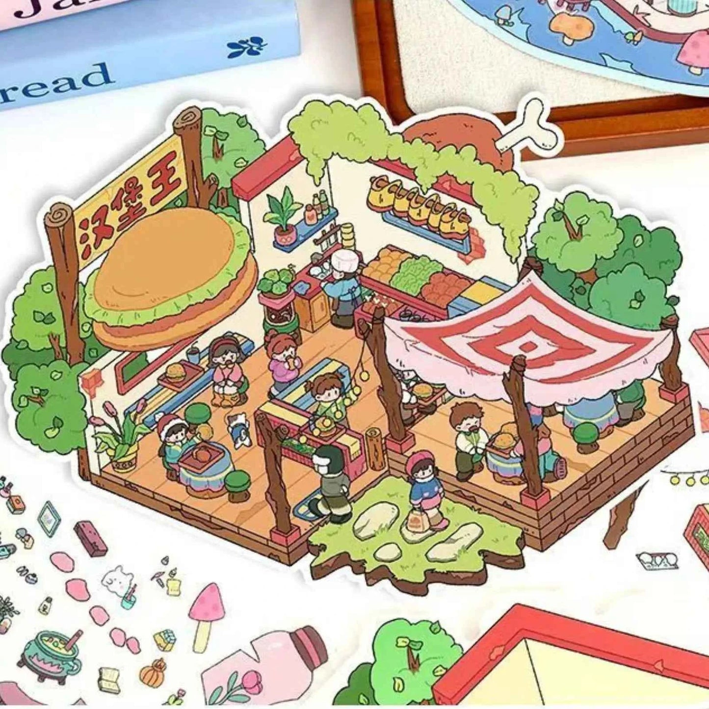Plus Burger King & Witch House – 3D Miniature Sticker Scenes - 2 Theme Sets: Burger King | Witch House