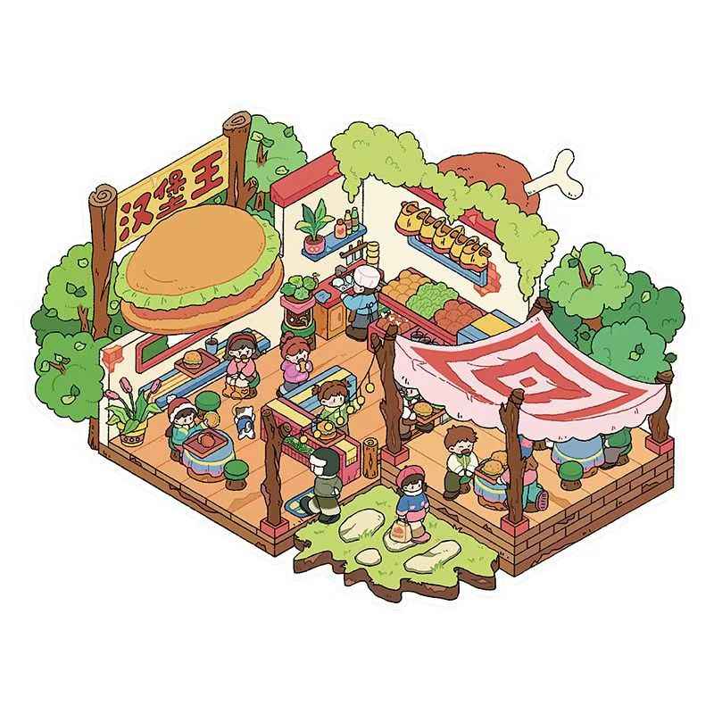 Plus Burger King & Witch House – 3D Miniature Sticker Scenes - 2 Theme Sets: Burger King | Witch House