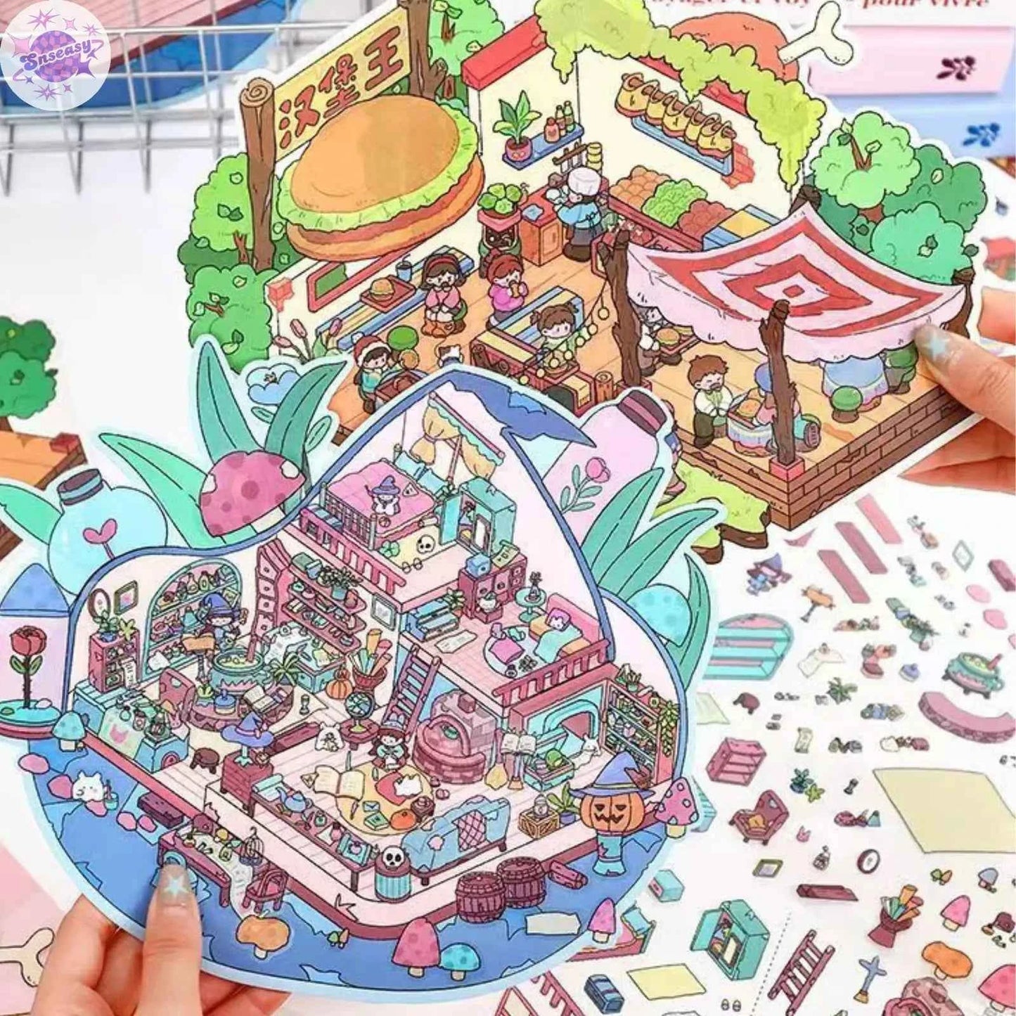 Plus Burger King & Witch House – 3D Miniature Sticker Scenes - 2 Theme Sets: Burger King | Witch House