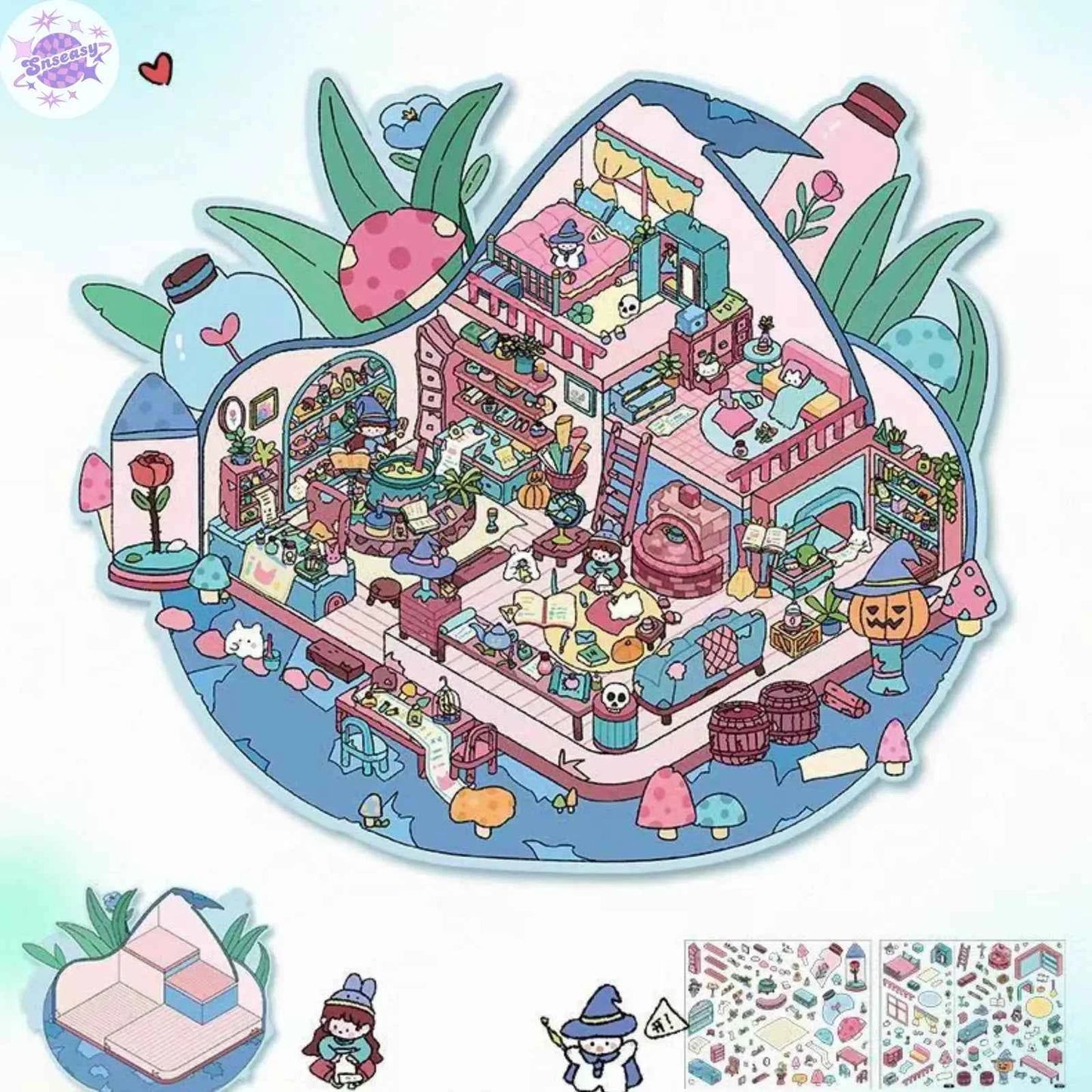 Plus Burger King & Witch House – 3D Miniature Sticker Scenes - 2 Theme Sets: Burger King | Witch House