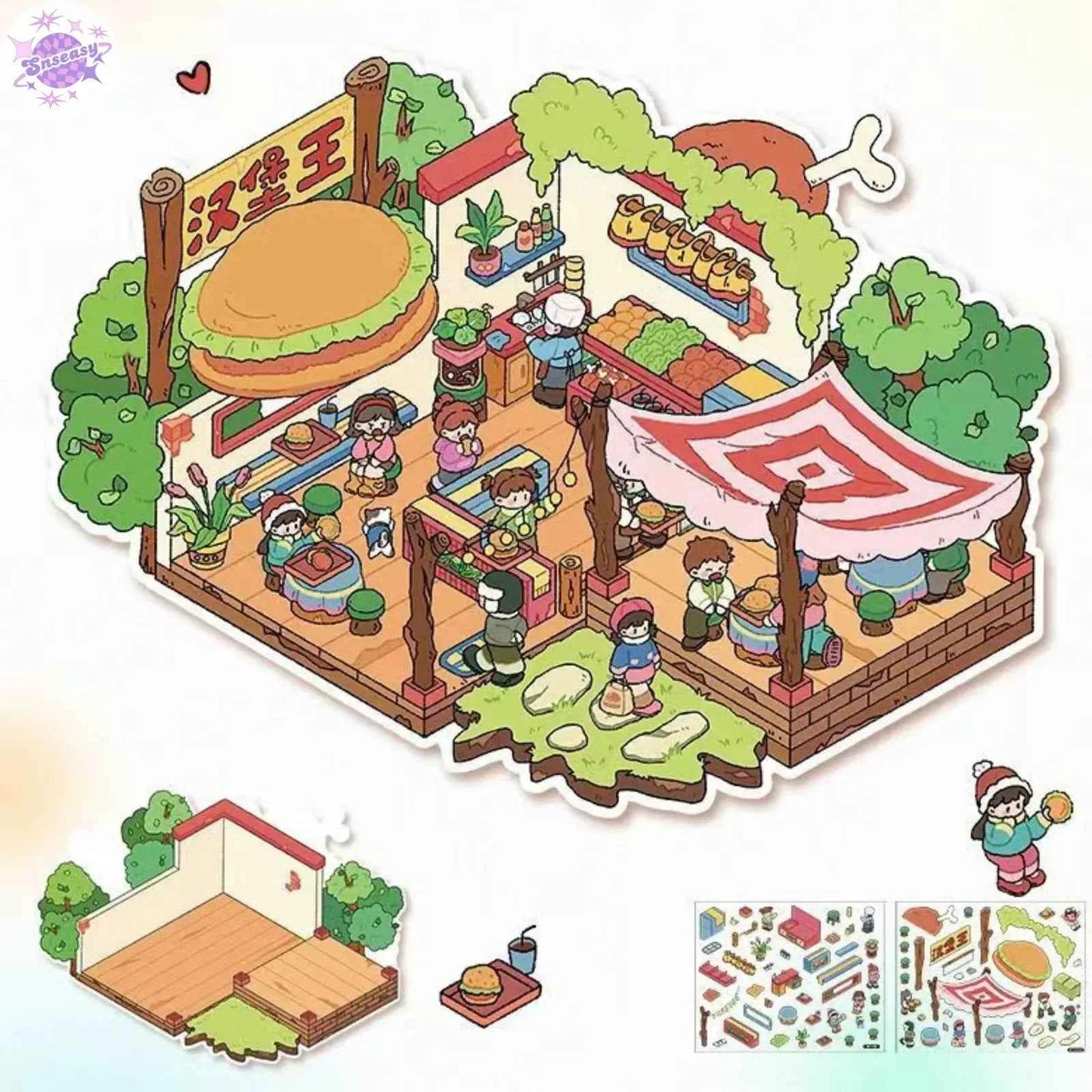 Plus Burger King & Witch House – 3D Miniature Sticker Scenes - 2 Theme Sets: Burger King | Witch House
