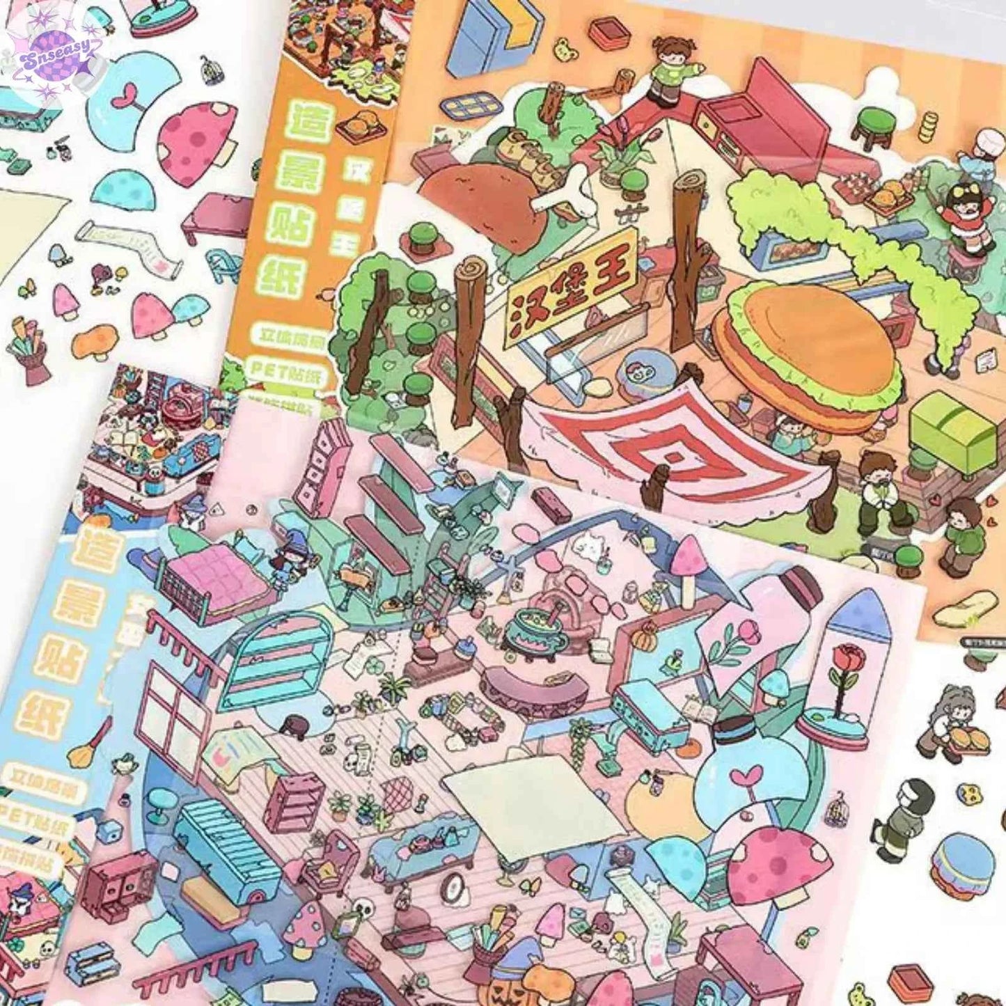 Plus Burger King & Witch House – 3D Miniature Sticker Scenes - 2 Theme Sets: Burger King | Witch House