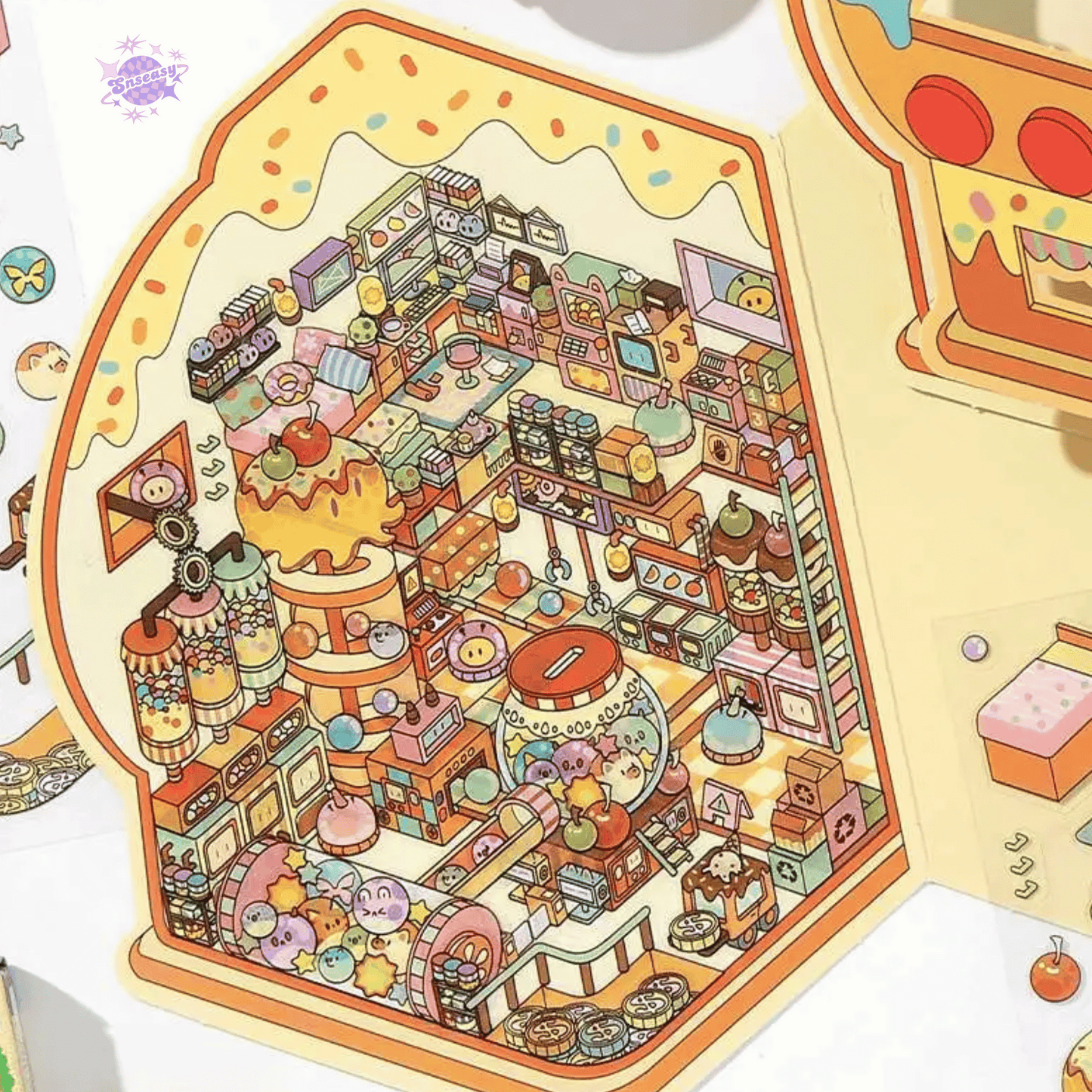 Fantasy Arcade โ Flip-Open Design 3D Sticker Set โ 4 Theme Scenes: Undersea Lab | Candy Game Center | Starry Music Hall | Crystal Gem Collector's Room
