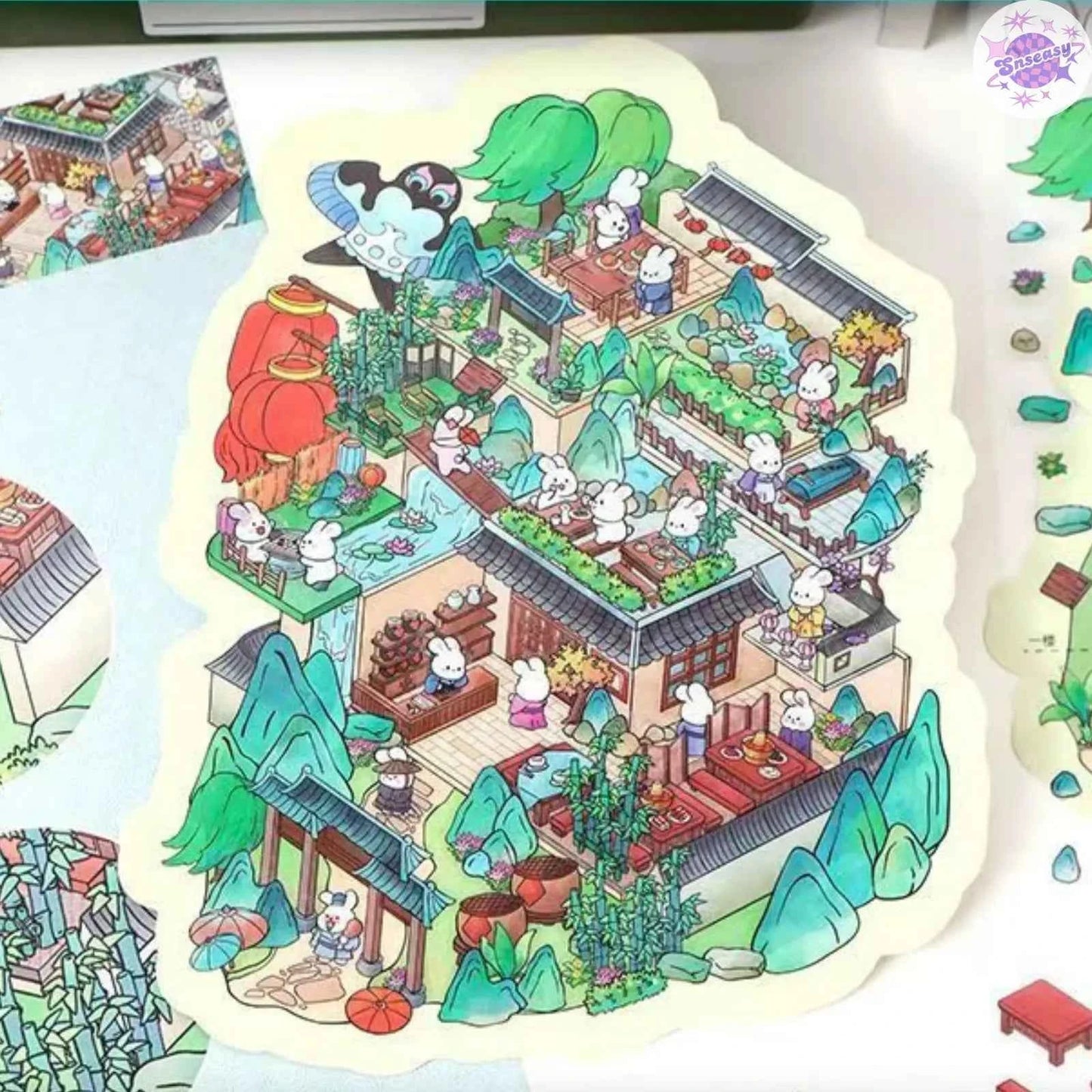 Plus Rabbit Courtyard – 3D Miniature Sticker Scenes - 2 Theme Sets: Rabbit Courtyard | Dream Home