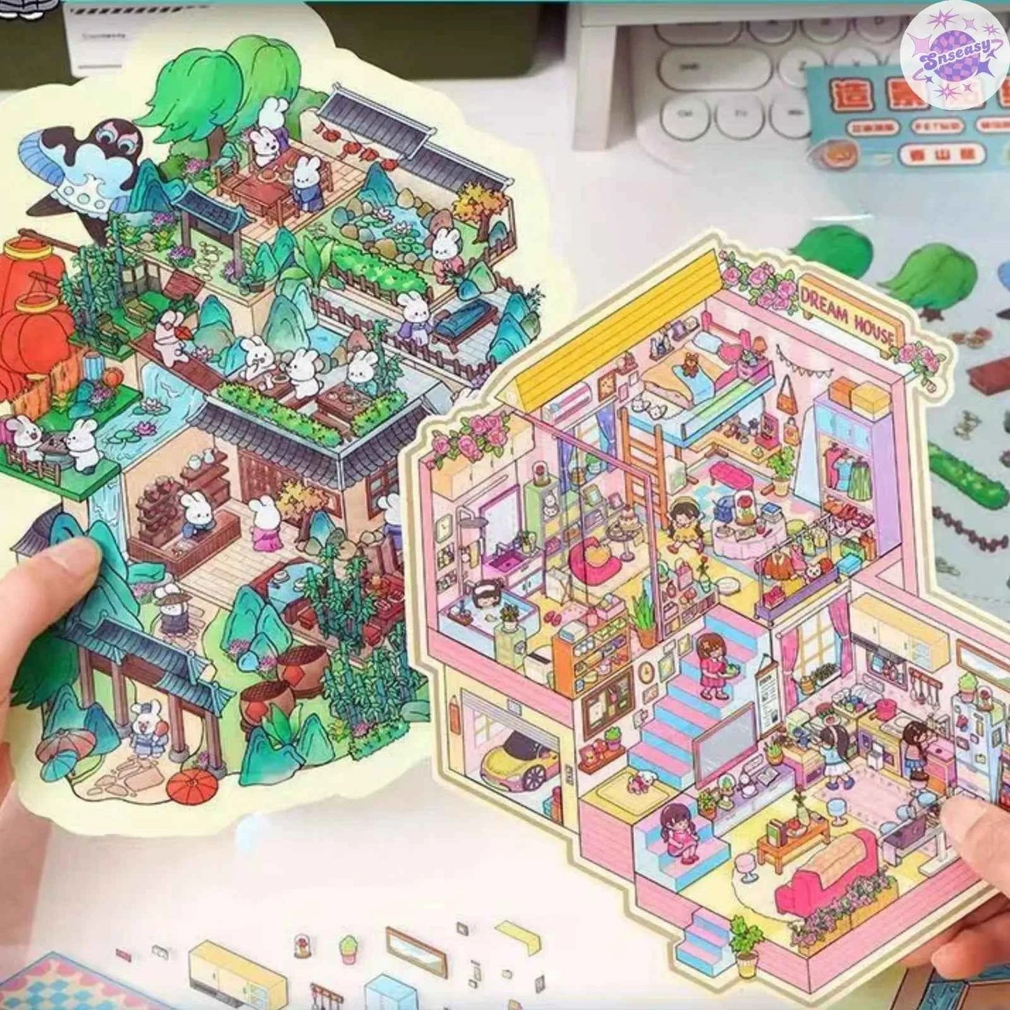 Plus Rabbit Courtyard – 3D Miniature Sticker Scenes - 2 Theme Sets: Rabbit Courtyard | Dream Home