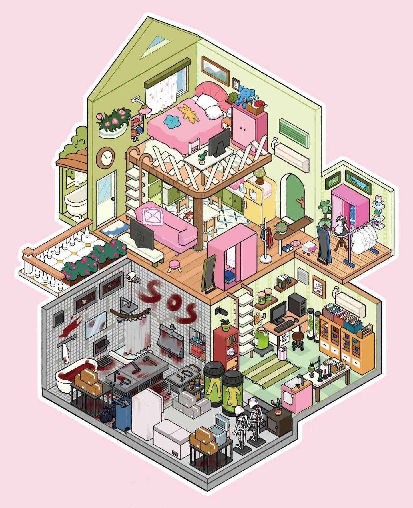 Plus Cozy Home – 3D Miniature Sticker Scenes - 2 Theme Sets: Cozy Home | Game Room