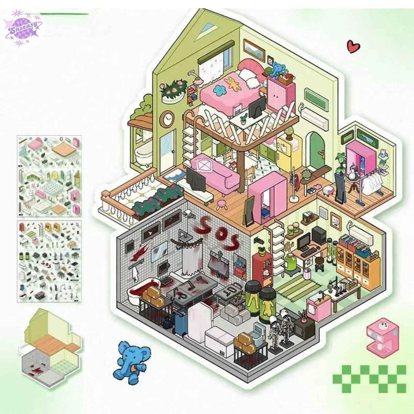 Plus Cozy Home – 3D Miniature Sticker Scenes - 2 Theme Sets: Cozy Home | Game Room