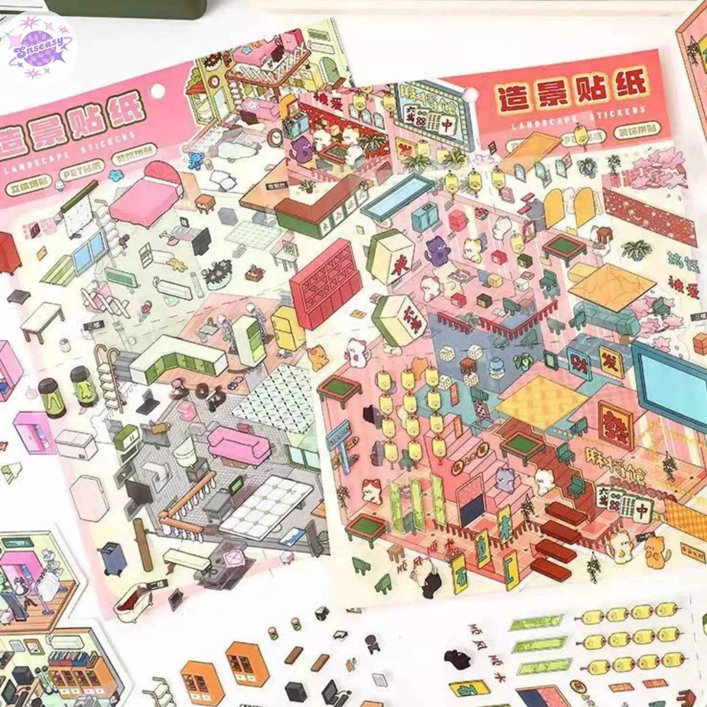 Plus Cozy Home – 3D Miniature Sticker Scenes - 2 Theme Sets: Cozy Home | Game Room