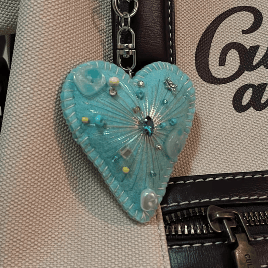 Handmade Upgraded Light Teal Felt Heart Charm | Made to Order