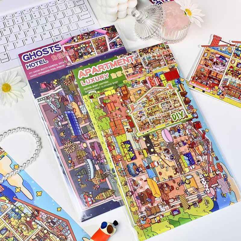 Plus Royal Apartment & Ghost Hotel – 3D Miniature Sticker Scenes - 2 Theme Sets: Royal Apartment | Ghost Hotel
