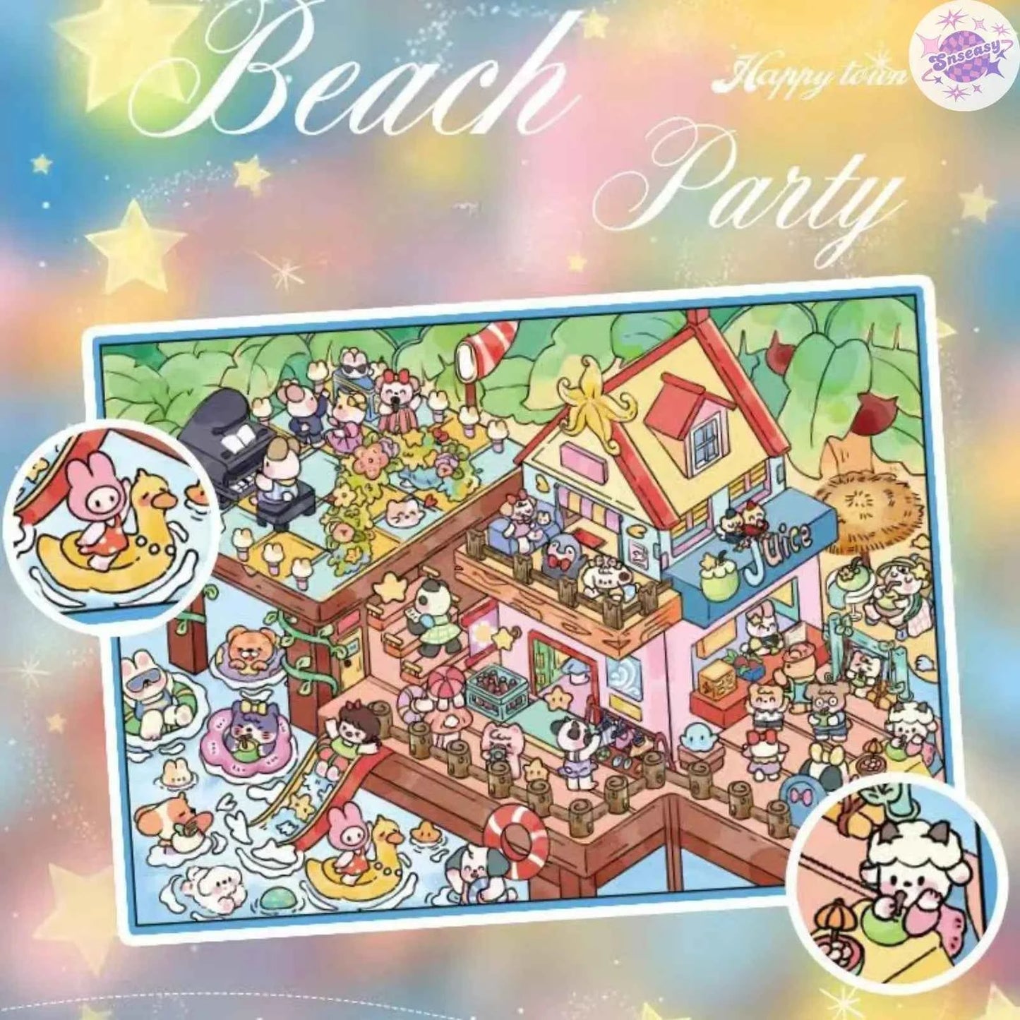Plus Happy Town – 3D Miniature Sticker Scenes - 2 Theme Sets: Bread Workshop | Beach Party