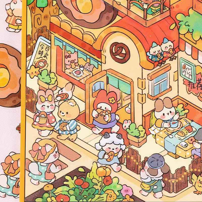 Plus Happy Town – 3D Miniature Sticker Scenes - 2 Theme Sets: Bread Workshop | Beach Party