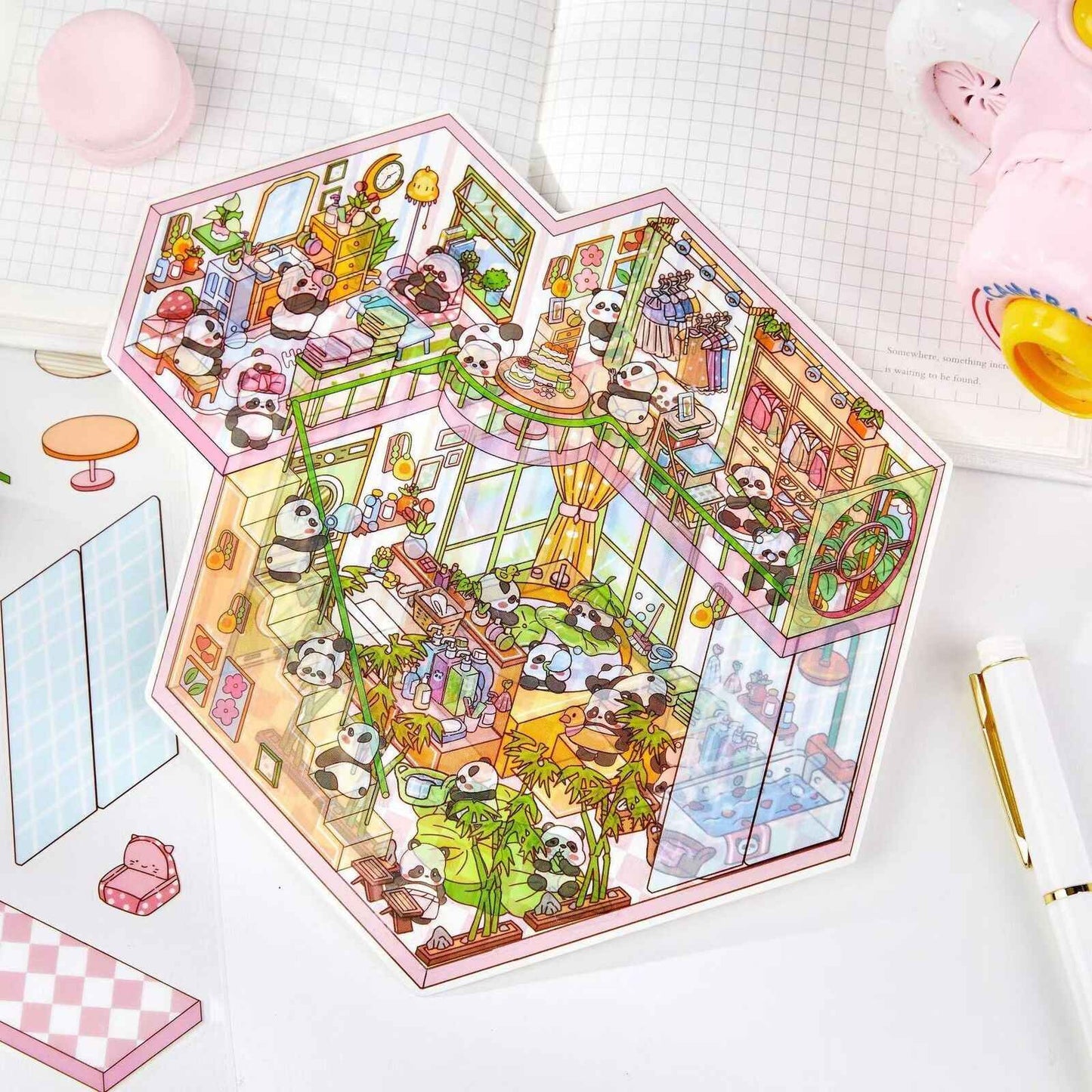 Plus Cozy Home – 3D Miniature Sticker Scenes - 4 Theme Sets: Dream Home | Capybara Home | Sweetheart Cottage | Panda House