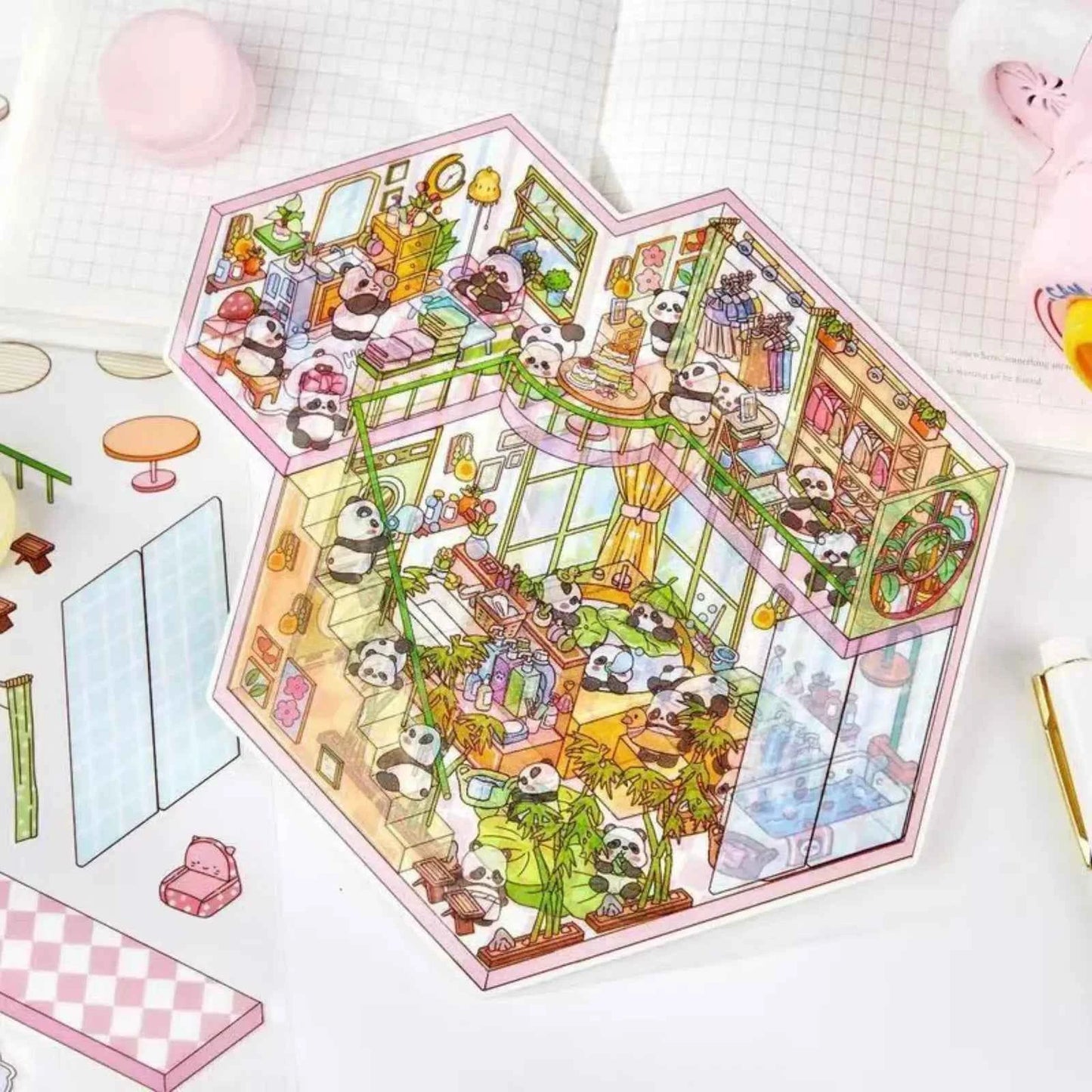 Plus Cozy Home – 3D Miniature Sticker Scenes - 4 Theme Sets: Dream Home | Capybara Home | Sweetheart Cottage | Panda House