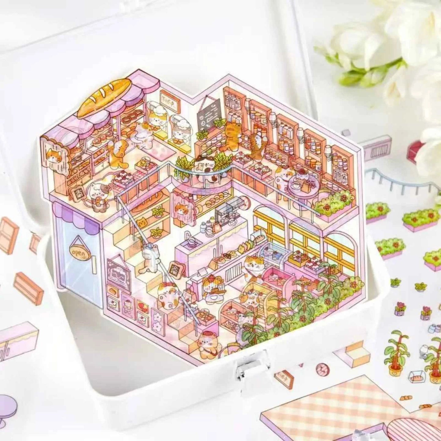 Plus Cozy Home – 3D Miniature Sticker Scenes - 4 Theme Sets: Dream Home | Capybara Home | Sweetheart Cottage | Panda House