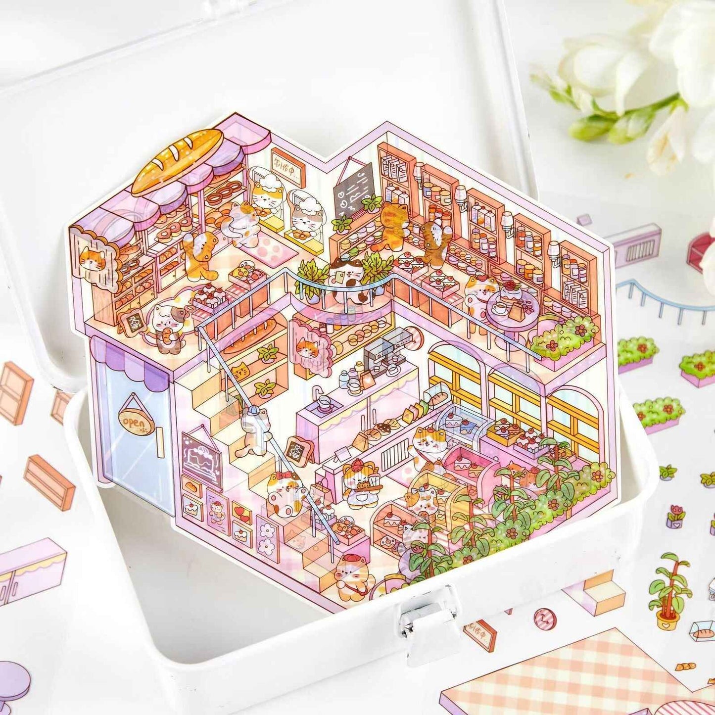 Plus Cozy Home – 3D Miniature Sticker Scenes - 4 Theme Sets: Dream Home | Capybara Home | Sweetheart Cottage | Panda House