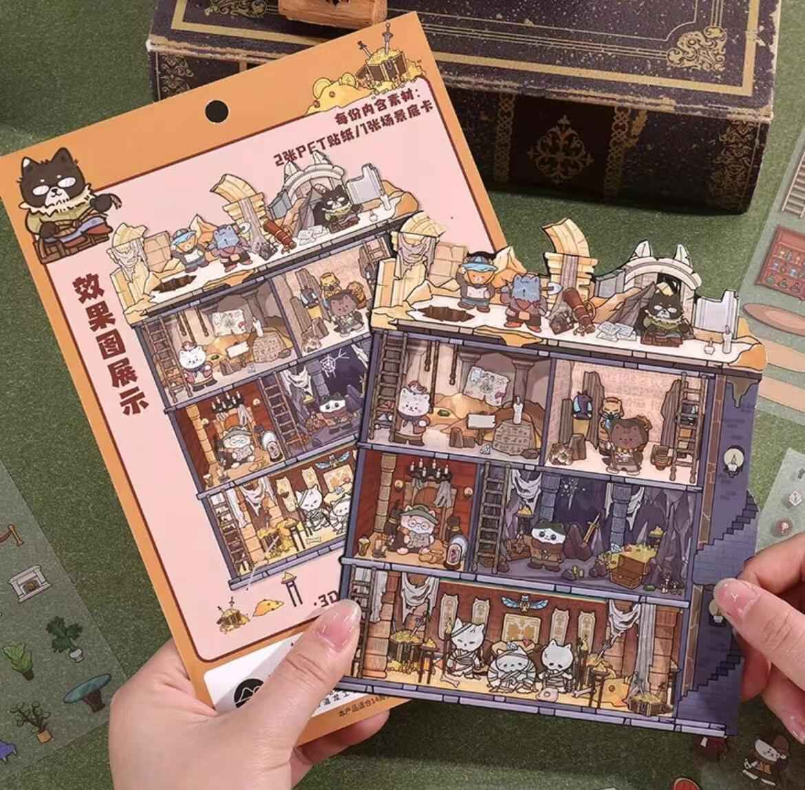 Magic Apprentice – 3D Miniature Sticker Scenes - 4 Theme Sets: Detective Agency | Mystery Hotel | Archaeological Adventure | Cat Research Institute