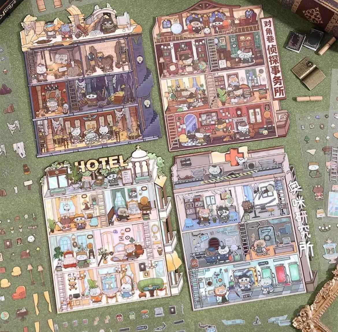 Magic Apprentice – 3D Miniature Sticker Scenes - 4 Theme Sets: Detective Agency | Mystery Hotel | Archaeological Adventure | Cat Research Institute
