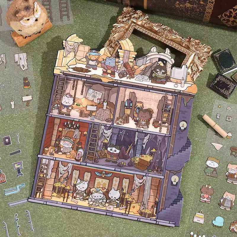 Magic Apprentice – 3D Miniature Sticker Scenes - 4 Theme Sets: Detective Agency | Mystery Hotel | Archaeological Adventure | Cat Research Institute