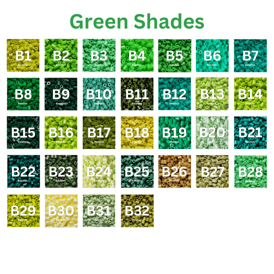 Green Shades – 2.6mm Mini Fuse Beads | 1000 Beads, 32 Green Tones (B1–B32)