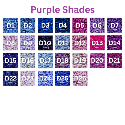 Purple Shades – 2.6mm Mini Fuse Beads | 1000 Beads Per Color, 26 Purple Tones (D1–D26)
