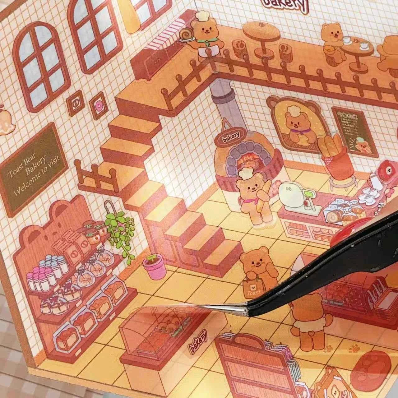 Melon Dog 3D Sticker Scenes - 4 Theme Sets: Bakery | Market | Elephant House | Toast Bear - SNSEASY
