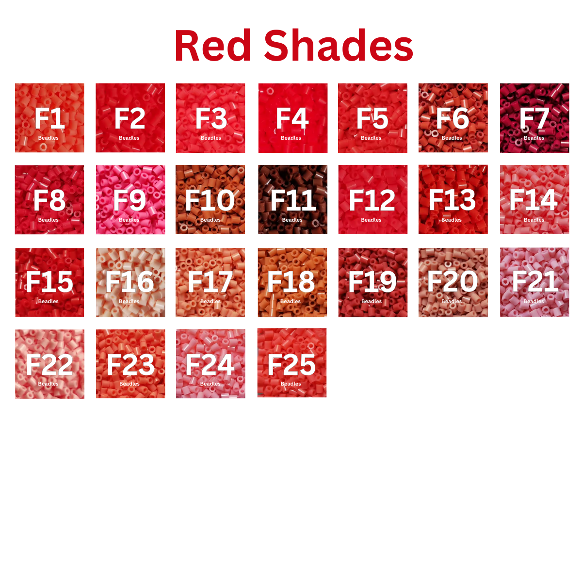 Red Shades – 2.6mm Mini Fuse Beads | 1000 Beads Per Color, 25 Red Tones (F1–F25)