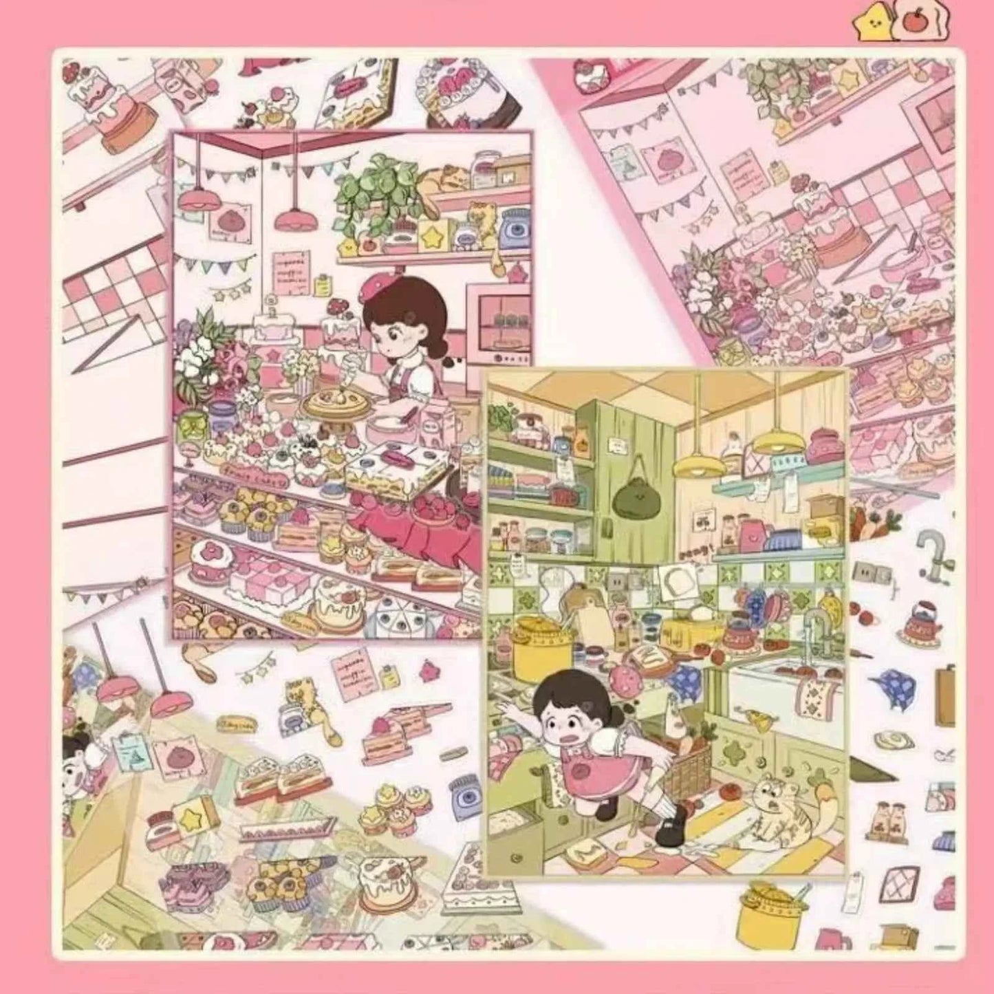 Cute Girl – 3D Miniature Sticker Scenes - 4 Theme Sets: Kitchen | Flower Shop | Art Store | Bakery