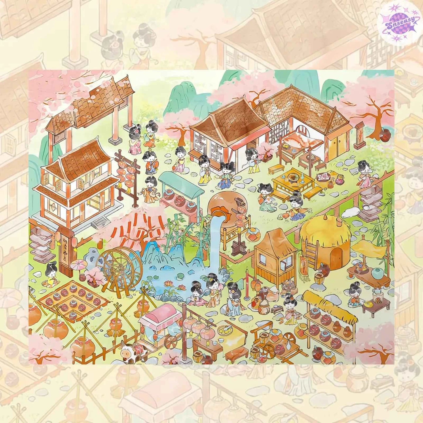 Plus Water Market – 3D Miniature Sticker Scenes - 2 Theme Sets: Water Market | Peach Garden Winery
