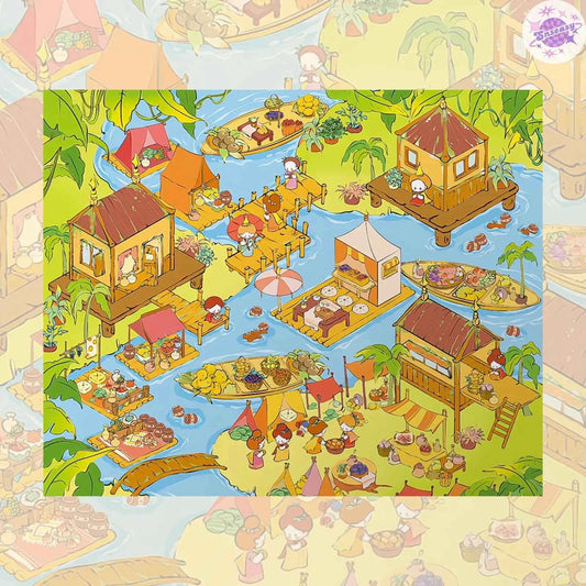 Plus Water Market – 3D Miniature Sticker Scenes - 2 Theme Sets: Water Market | Peach Garden Winery