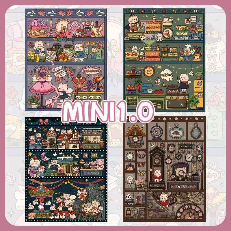 Cute Bunny Mini 1.0 β 3D Miniature Sticker Scenes - 4 Theme Sets