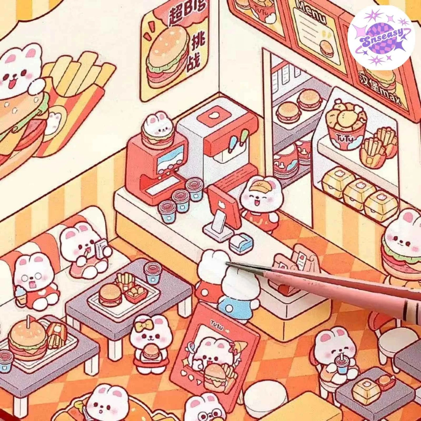 Cute Bunny 3D Isometric Room Stickers - 4 Theme Sets: Bunny Dessert Shop | Bunny Market | Bunny Bookstore | Bunny Burger Shop - SNSEASY