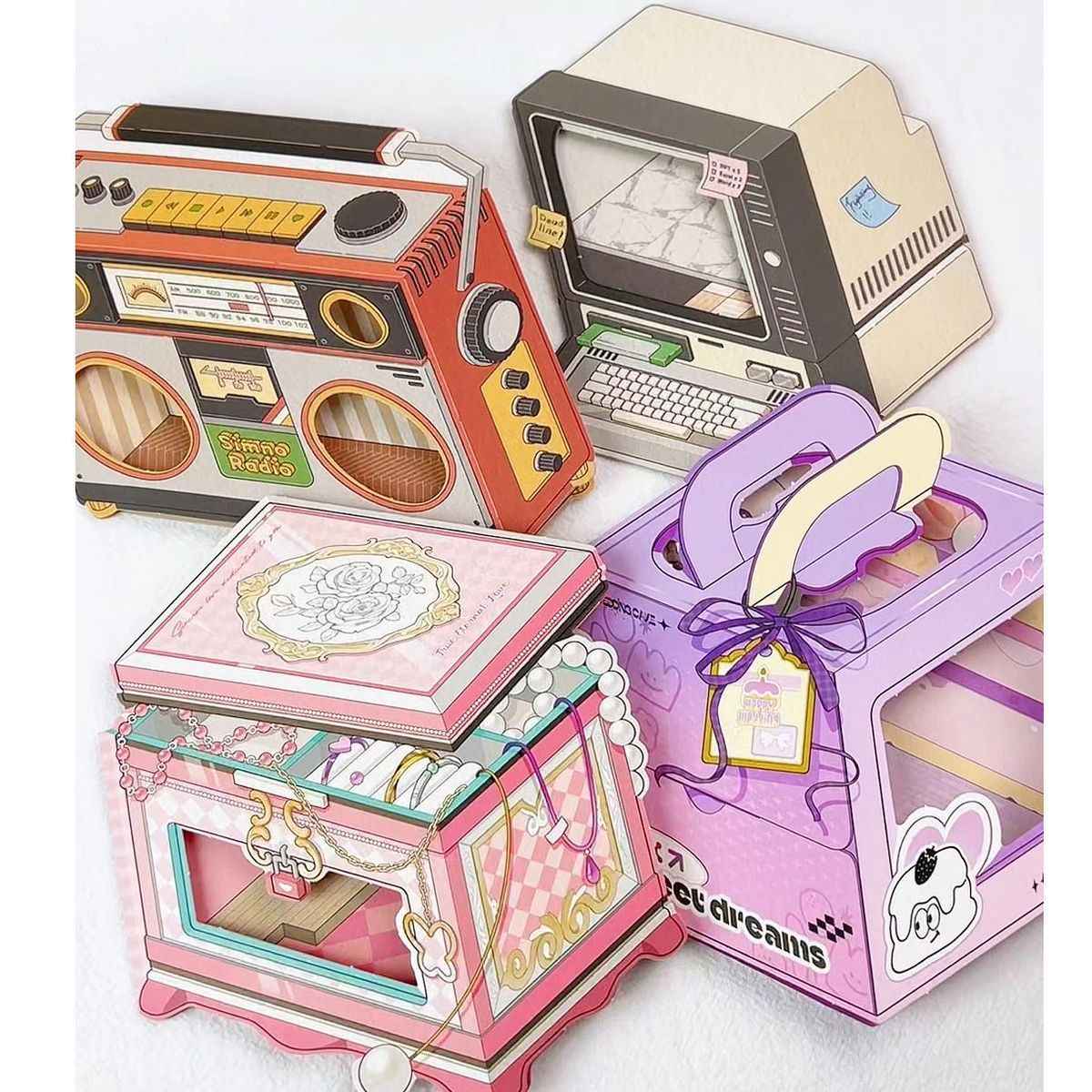 Magical Realm 6.0 – Flip-Lid Design 3D Sticker Scenes – 4 Theme Sets: Jewelry Box | Retro Radio | Work Day | Sweet Cake