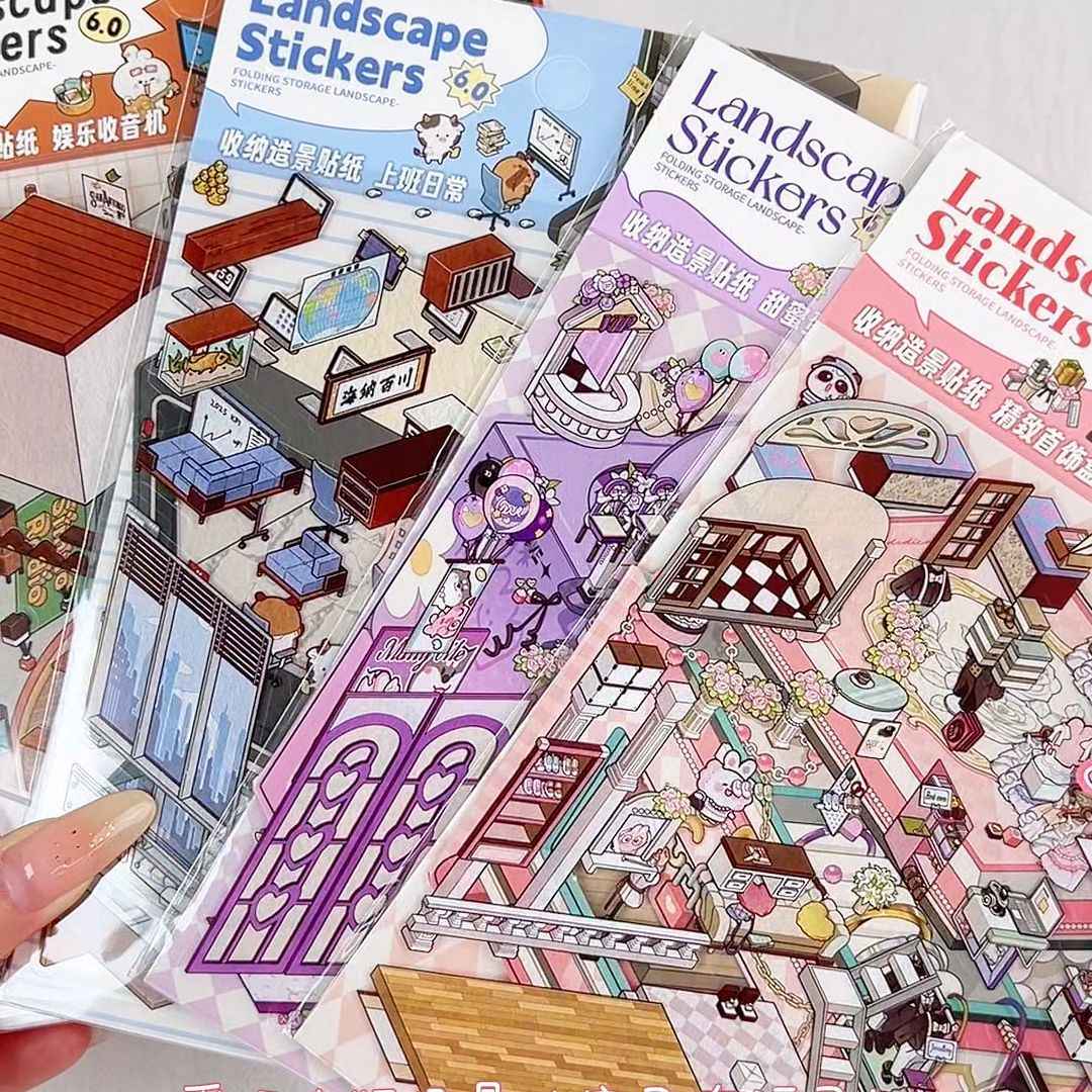 Magical Realm 6.0 – Flip-Lid Design 3D Sticker Scenes – 4 Theme Sets: Jewelry Box | Retro Radio | Work Day | Sweet Cake