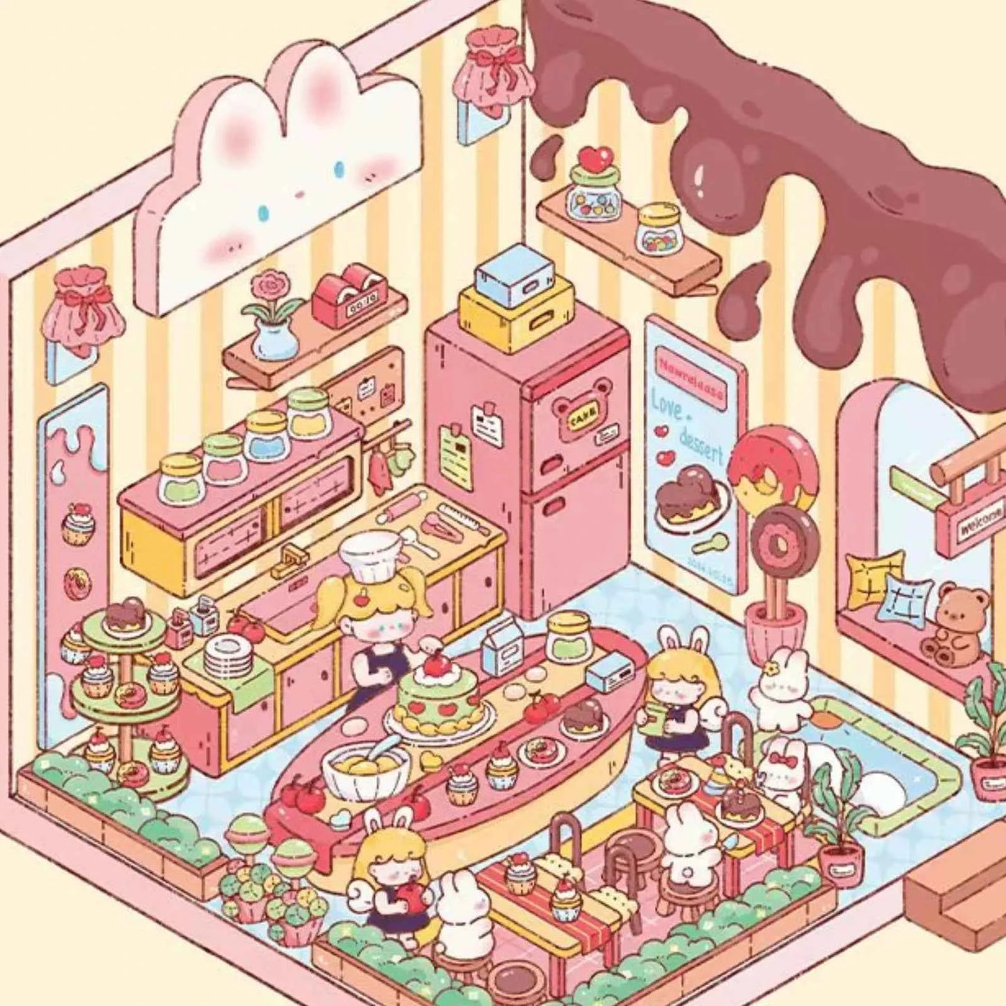Yuki's Adventure – 3D Miniature Sticker Scenes – 11 Theme Sets: Dollhouse | Magic House | Aquarium | Dessert House | Botanical Lab | Space Capsule | Mushroom Manor | School | Camper Van | Cat Café | Animal Museum
