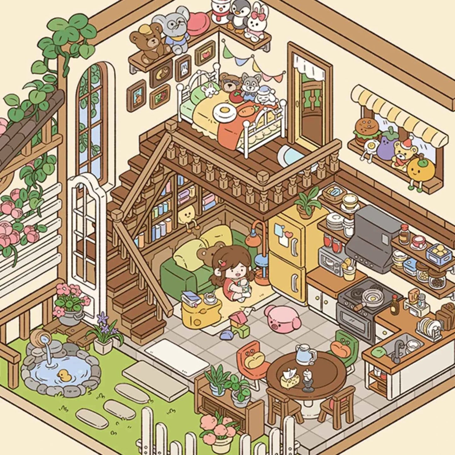 Yuki's Adventure – 3D Miniature Sticker Scenes – 11 Theme Sets: Dollhouse | Magic House | Aquarium | Dessert House | Botanical Lab | Space Capsule | Mushroom Manor | School | Camper Van | Cat Café | Animal Museum