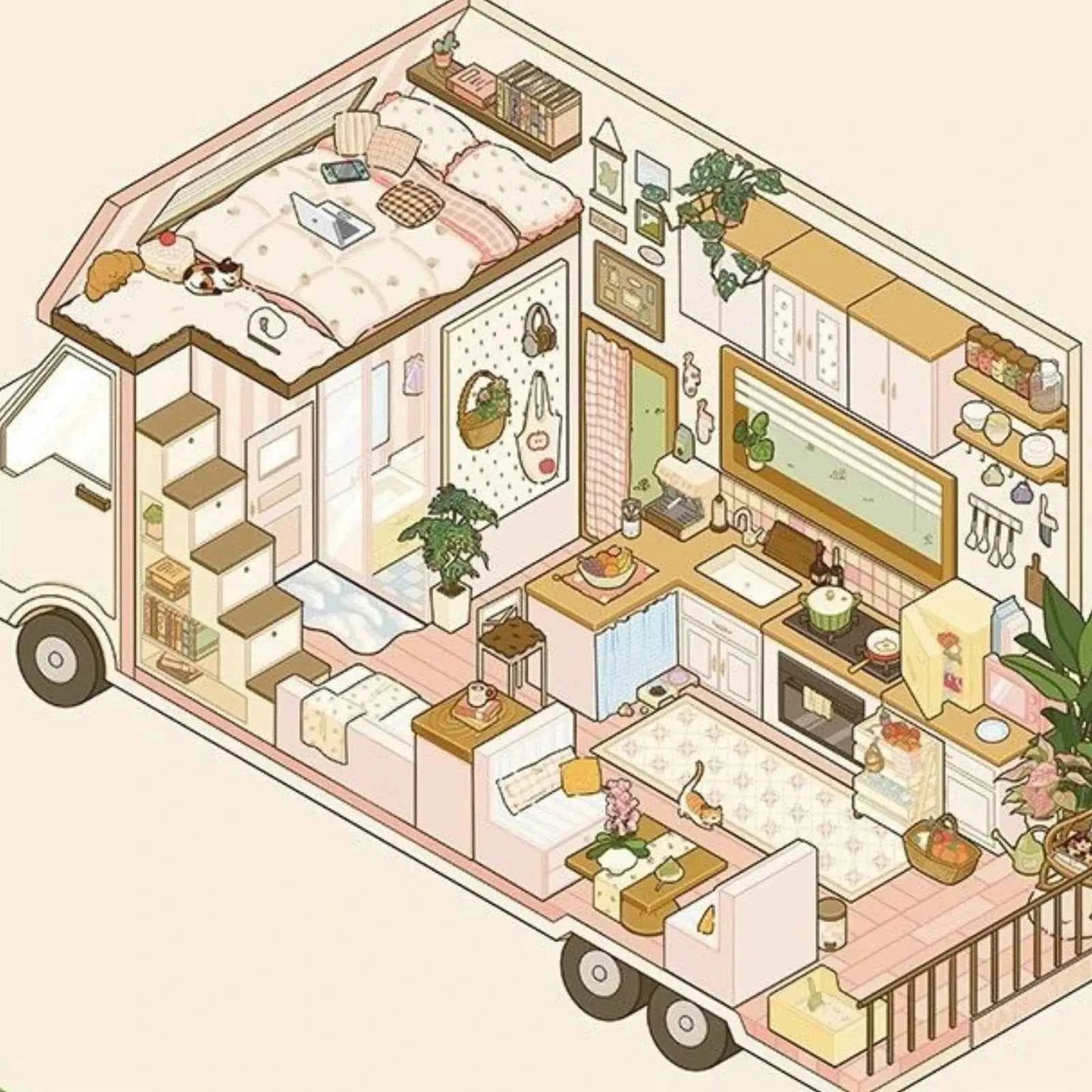 Yuki's Adventure – 3D Miniature Sticker Scenes – 11 Theme Sets: Dollhouse | Magic House | Aquarium | Dessert House | Botanical Lab | Space Capsule | Mushroom Manor | School | Camper Van | Cat Café | Animal Museum