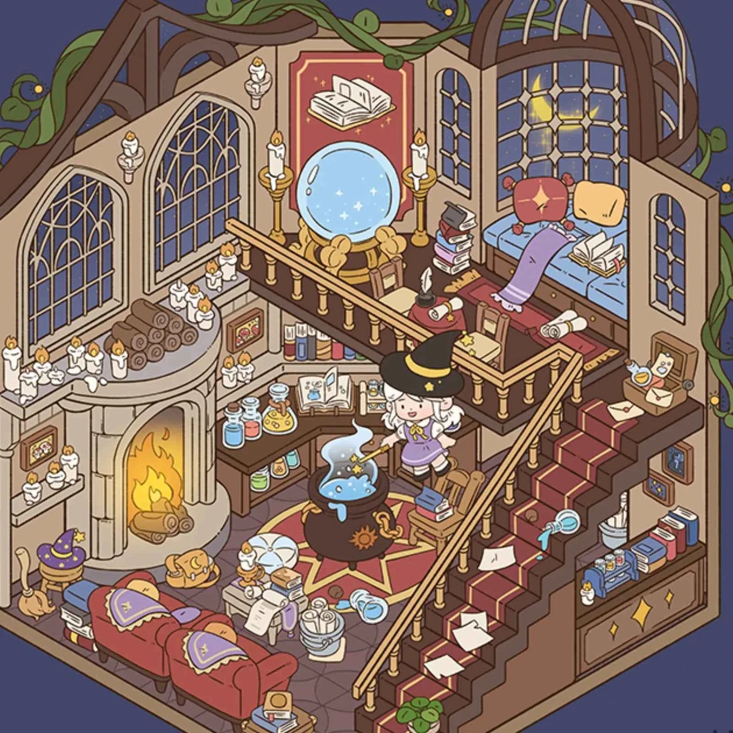 Yuki's Adventure – 3D Miniature Sticker Scenes – 11 Theme Sets: Dollhouse | Magic House | Aquarium | Dessert House | Botanical Lab | Space Capsule | Mushroom Manor | School | Camper Van | Cat Café | Animal Museum