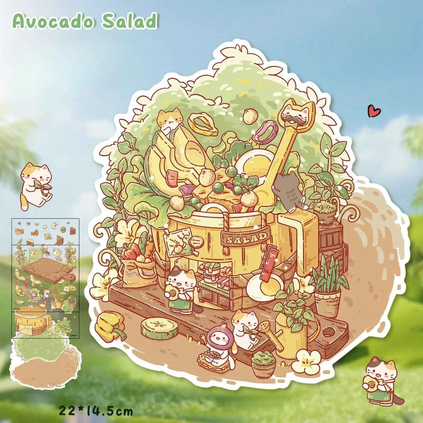 Cute Cat 6.0 β Open for Business! 3D Miniature Sticker Scenes β 4 Theme Sets: Soft Toast House | Avocado Salad | Chocolate House | Chenpi Rose Teapot