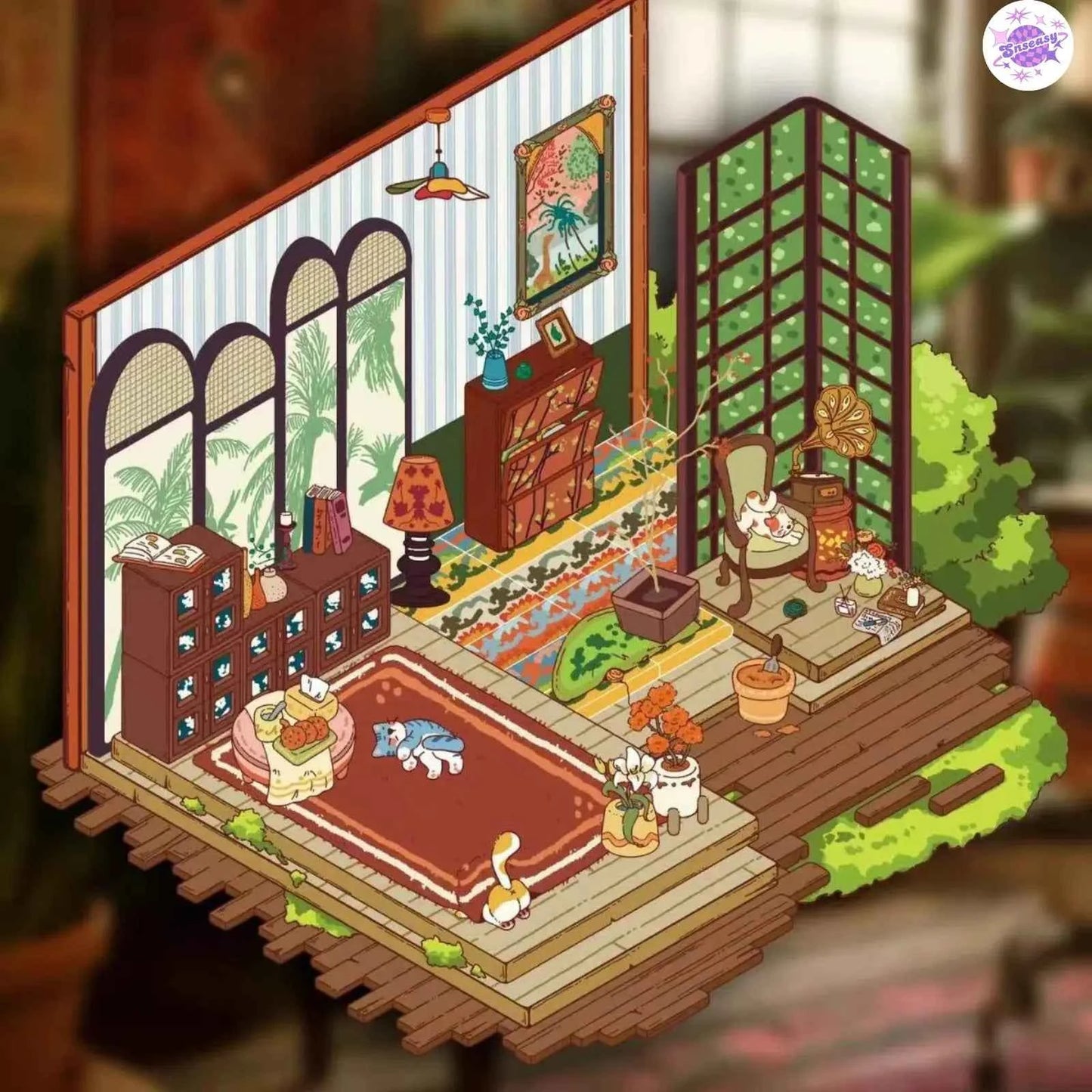 Nanyang Series – 3D Miniature Sticker Scenes - 5 Theme Sets: Nanyang Living Room | Nanyang Foyer | Nanyang Bedroom | Nanyang Kitchen | Van Gogh Studio