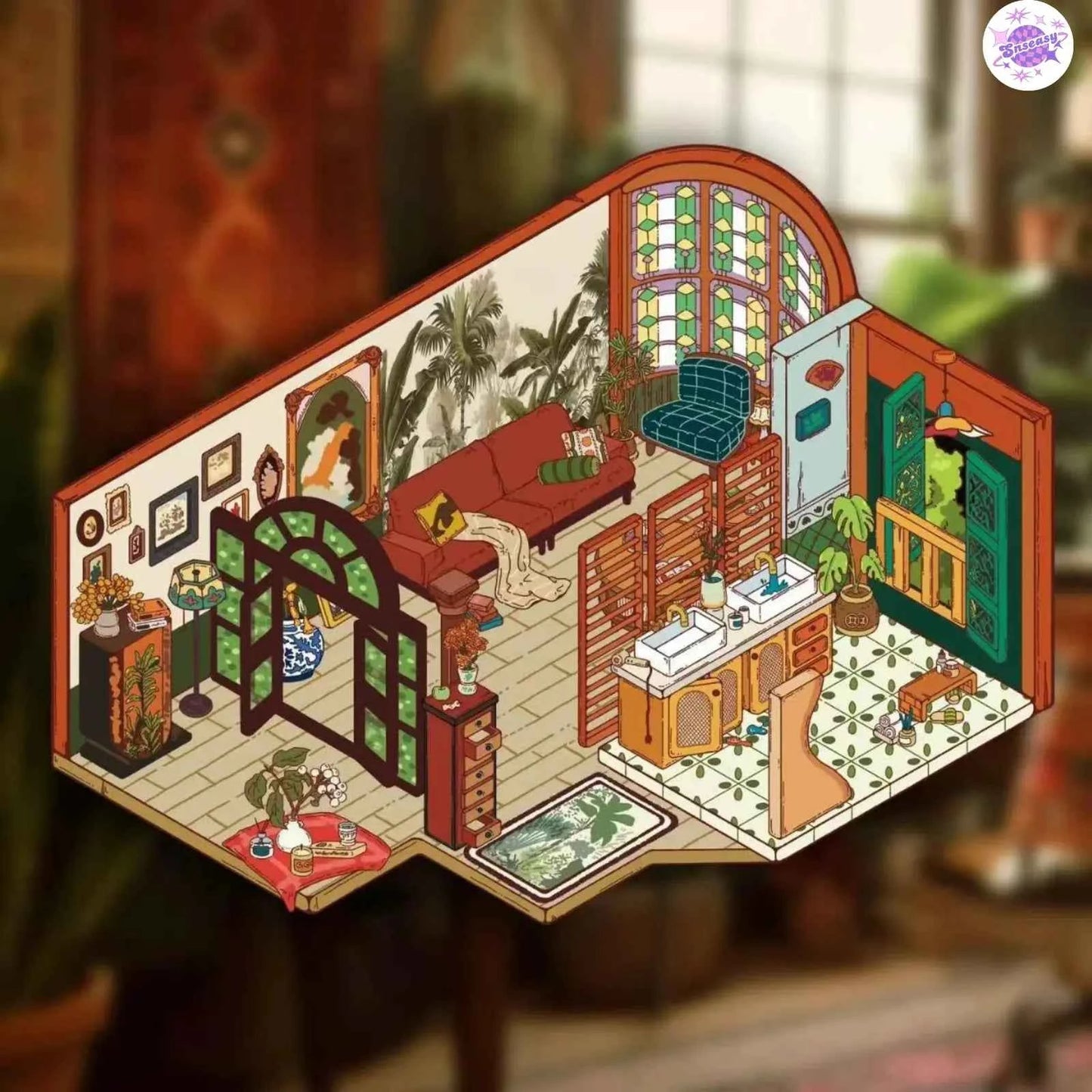 Nanyang Series – 3D Miniature Sticker Scenes - 5 Theme Sets: Nanyang Living Room | Nanyang Foyer | Nanyang Bedroom | Nanyang Kitchen | Van Gogh Studio