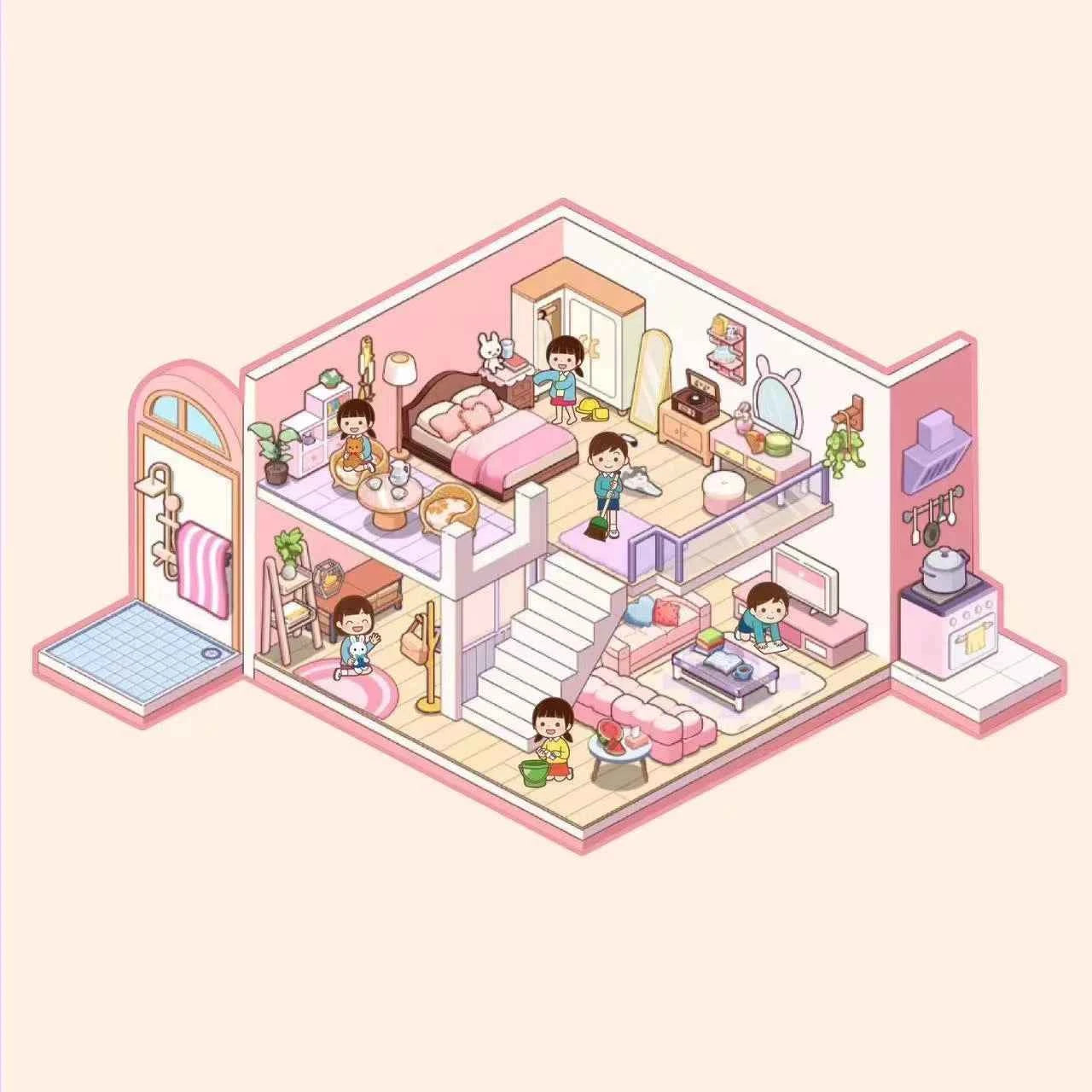 Childhood Dreams 3D Isometric Room Stickers - 4 Theme Sets: Pool Party | Arcade | Pink Loft | Dessert Street - SNSEASY