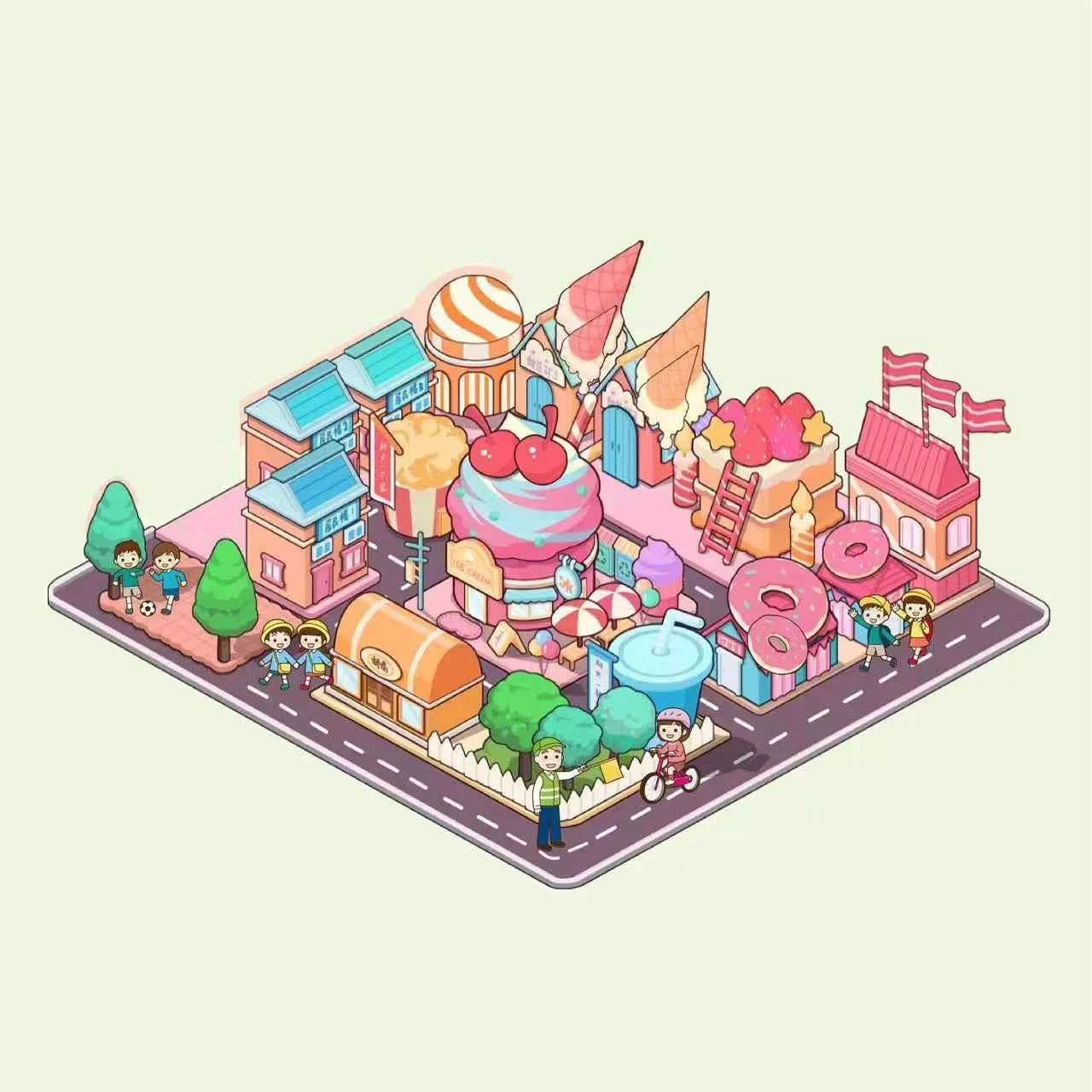 Childhood Dreams 3D Isometric Room Stickers - 4 Theme Sets: Pool Party | Arcade | Pink Loft | Dessert Street - SNSEASY