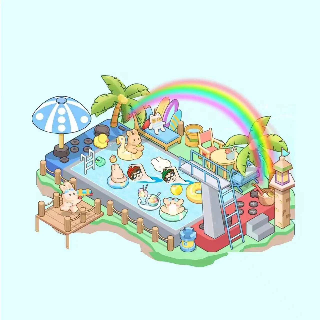 Childhood Dreams 3D Isometric Room Stickers - 4 Theme Sets: Pool Party | Arcade | Pink Loft | Dessert Street - SNSEASY