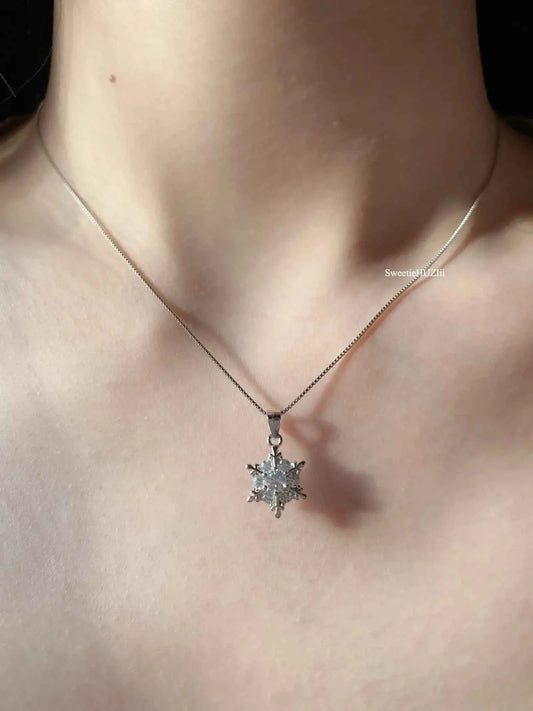 "Sparkling Snowflake" 925 Sterling Silver Necklace - Perfect Birthday Gift for Her