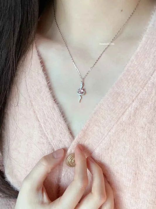 "Sweetheart Snake" 925 Sterling Silver Necklace - Perfect Birthday Gift for Her