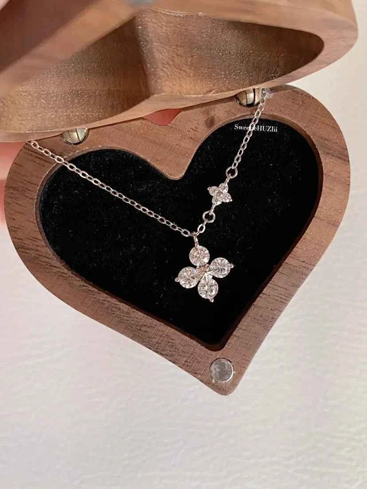 "Double Clover" 925 Sterling Silver Necklace - Perfect Birthday Gift for Her